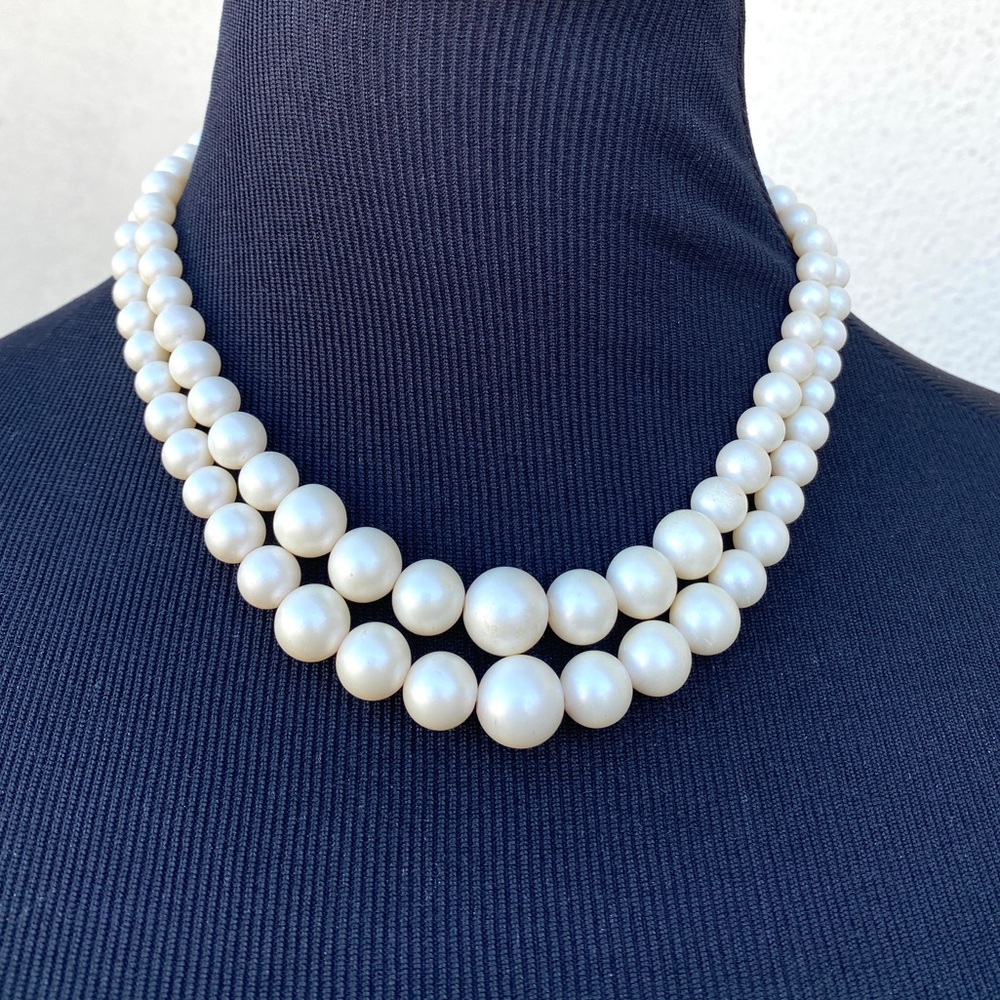Nordstrom faux Pearl necklace gradient beads ivory double strand adjustable vtg